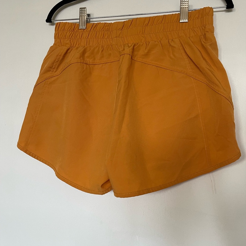 Women's Orange Athletic Running Shorts with Zip Pocket - Picture 2 of 5